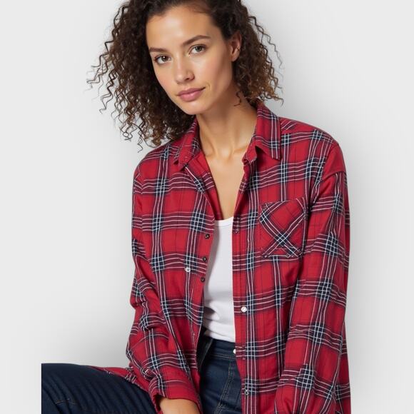 Abercrombie & Fitch Soft AF Flannel Shirt XS Red Plaid Button Down Cozy - Picture 2 of 6